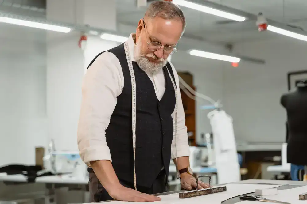 Master tailor taking precise measurements on a garment